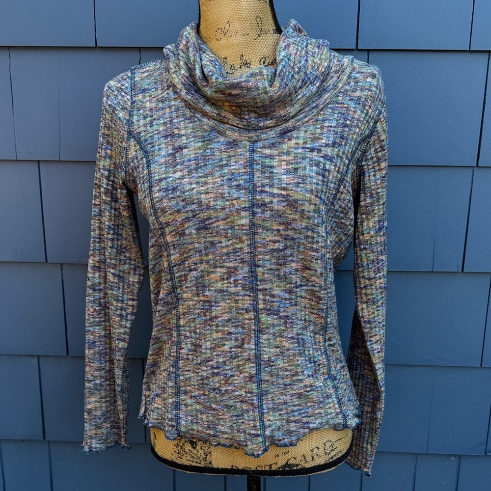 Madison’s on Main rainbow knit Elegant Multicolor Cowl Neck Sweater 70’s style m